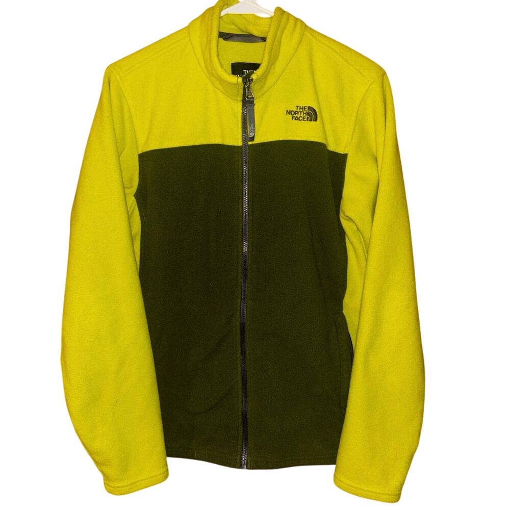 The North Face boys’ color-blocked green full-zip fleece jacket (size XL 18/20)